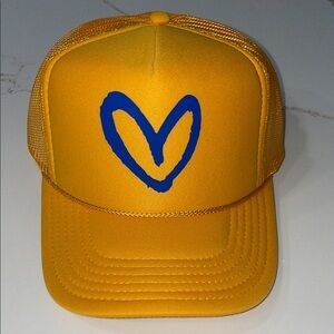 Yellow Trucker Hat with Blue Heart Accent